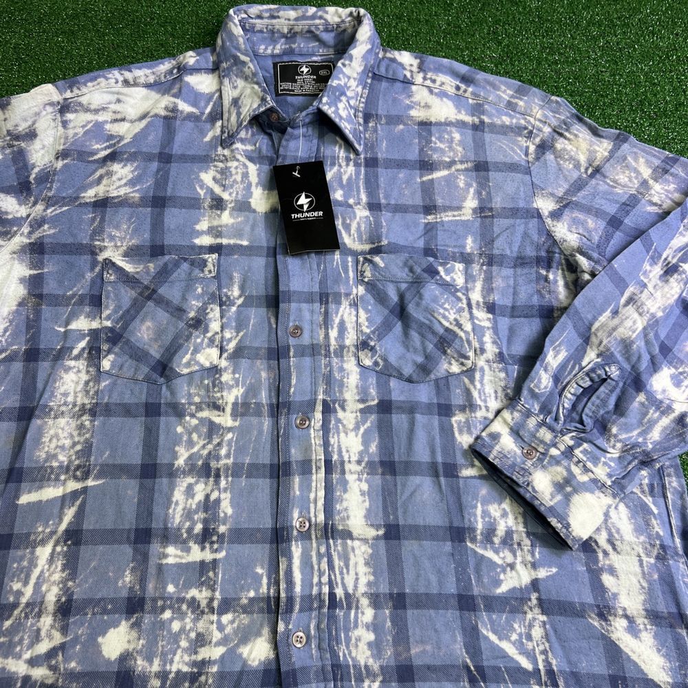 Thunder Brant Men's Long Sleeve Flannel‎ Shirt Blue White Size 2XL NWT